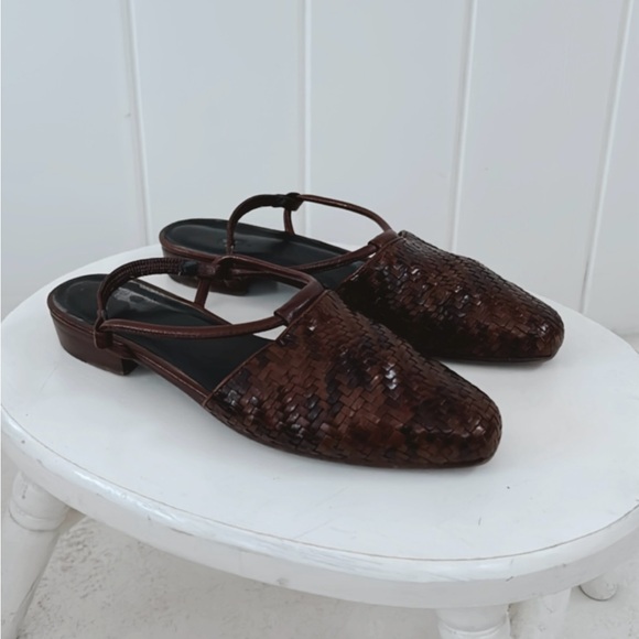 Enzo Angiolini Woven Leather Slingback Flats Dark Brown Casual Minimal Neutral - Picture 9 of 16